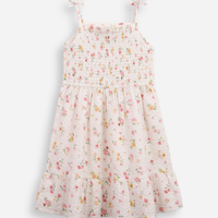Vestido infantil de algodão com lastex texturizado floral off white