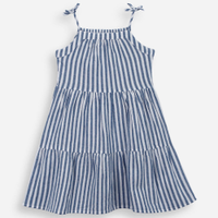 Vestido alça fina infantil de algodão com recortes listrado colorido