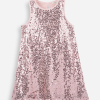 Vestido evasê infantil de paetê rosa