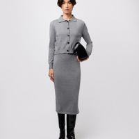 Saia midi reta feminina de tricot mindset cinza