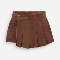 Short saia plissada infantil sarja marrom