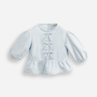 Blusa infantil jeans manga bufante com laços azul
