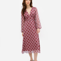 Vestido midi feminino de tule xadrez vinho