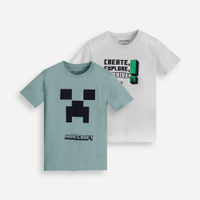Kit de 2 camisetas infantis de algodão manga curta minecraft colorida