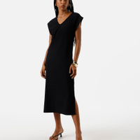 Vestido midi muscle feminino com fendas texturizado básico preto