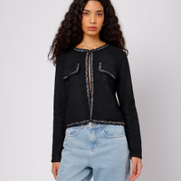 Cardigan feminino de tricot com paetê mindset preto