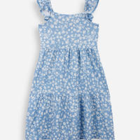 Vestido infantil floral texturizado azul