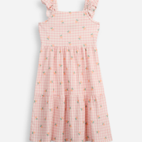 Vestido infantil frutinhas xadrez texturizado colorido