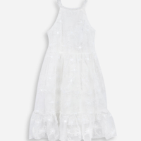 Vestido infantil de tule com estampa floral off white