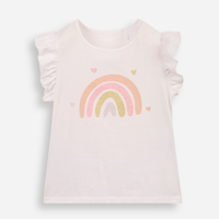 Blusa infantil juju com babado arco-íris off white