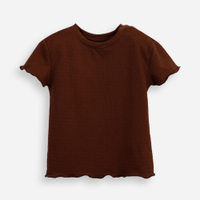 Blusa infantil texturizada com frufru marrom