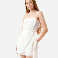 Vestido curto sem alça feminino de viscose off white