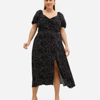 Vestido midi feminino de viscose poá plus size preto