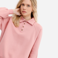 Blusão feminino de moletom felpado com gola esporte rosa