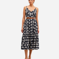 Vestido midi feminino de viscose com recorte arabescos preto