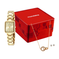 Kit relógio feminino mondaine analógico 32377lpmvde1kc dourado