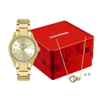 Kit relógio feminino mondaine analógico 99764lpmvde2kc dourado