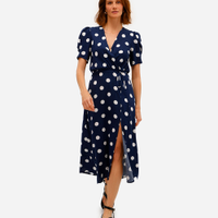 Vestido midi feminino de viscose poá azul