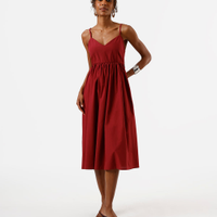 Vestido midi feminino com algodão alça fina decote coração vinho