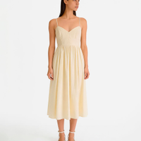 Vestido midi feminino com algodão alça fina decote coração amarelo