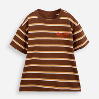 Camiseta infantil com algodão e bordado listrada marrom