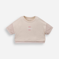 Cropped infantil manga curta bege