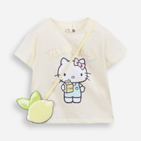 Camiseta infantil de algodão hello kitty com bolsa amarela