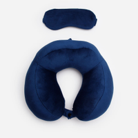 Apoio de pescoço com máscara de dormir azul