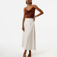 Saia longa feminina de viscose com recorte bege
