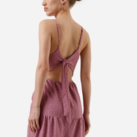 Vestido midi alça fina feminino de laise com recortes lilás