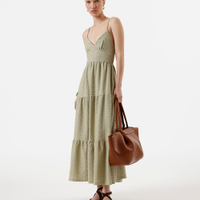 Vestido midi alça fina feminino de laise com recortes verde