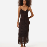 Vestido midi feminino de tricot texturizado marrom