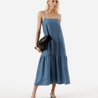 Vestido midi feminino de viscose alça fina - azul médio