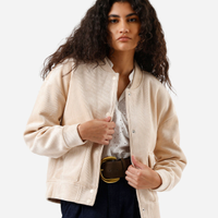 Jaqueta bomber feminina de veludo cotelê com bolsos bege