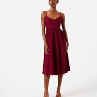 Vestido midi alça fina feminino com algodão decote coração vinho