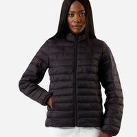Jaqueta puffer feminina gola alta marrom