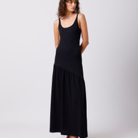 Vestido longo feminino assimétrico canelado mindset preto