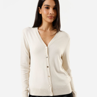 Cardigan feminino de tricot decote v bege