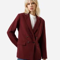 Blazer de alfaiataria feminino botões dourados vinho
