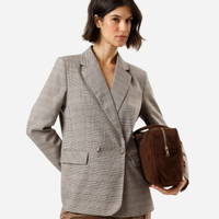 Blazer de alfaiataria feminino xadrez bege