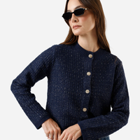 Casaco feminino de tweed xadrez azul