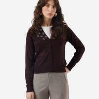 Cardigan feminino de tricot com brilhos marrom