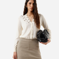 Cardigan feminino de tricot com brilhos bege