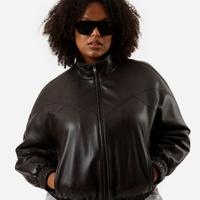 Jaqueta bomber feminina e poliuretano plus size marrom
