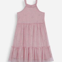 Vestido halterneck infantil de tule lacinho rosa