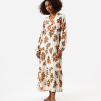 Vestido midi feminino de viscose com recortes floral bege
