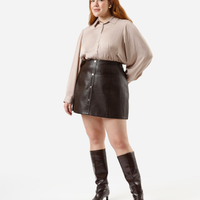 Saia curta feminina de pu plus size marrom