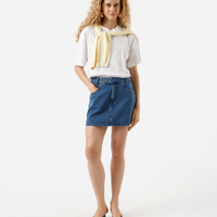 Minissaia feminina jeans texturizada azul