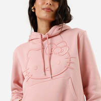 Blusão feminino de moletom com capuz bordado hello kitty rosa