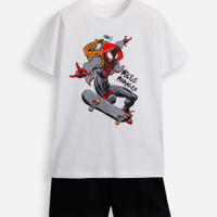 Conjunto infantil em malha de algodão miles morales off white